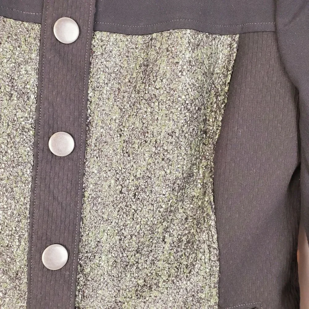 Cabi Women's Mixed Media Snap Blazer Jacket‎ Green Black Size M